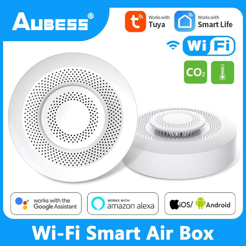 Smart Home Control Aubess WiFi Air Box Temperatur Humidity Sensor Quality Monitor CO2 VOC Gas Detector Tuya Smartlife Alexa Google