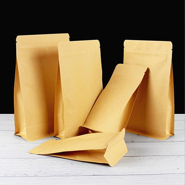 100pcs 3D Thick Stand up Kraft Paper Foil Inlay Packaging Bag Resealable Candy Snack Tea Nuts Food Cereals Powder Wedding Party Gifts Heat S