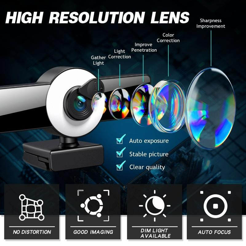 Webcams Webcam 4K 8K Autofocus Web Camera With Microphone USB LED Fill Light Mini Cam For Video Conference Youtube Live PC Accessories