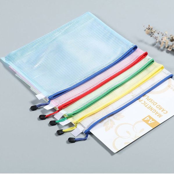 Filing Supplies A4 PVC Mesh Document Bag Colorful Waterproof Zipper Grid File Storage Bags Stationery Document Pouch Files Sorting Folder Of
