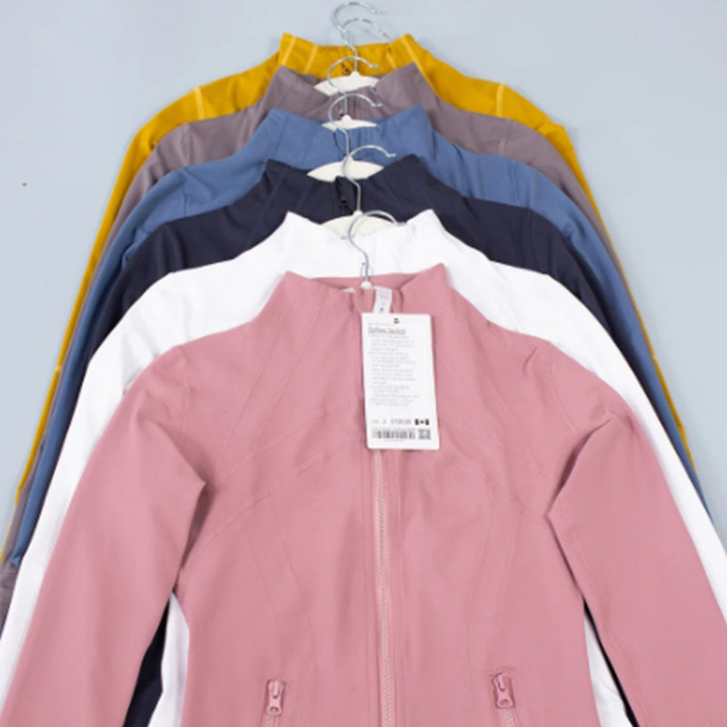 Gym Jacket Define Yoga jackets Top Sweatshirt Woman Nylon Slim Stand Collar Fitness Sport Running Workout Coat Yogas Activewear with Logo lu