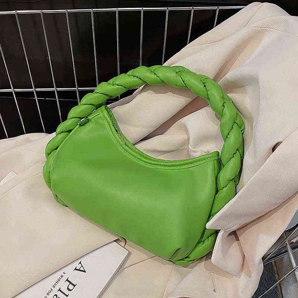 Fashion Rope Handle Small PU Leather Half Moon Crossbody Bags for Women 2022 Trendy Shoulder Bag Ladies Handbags Luxury Totes 220416