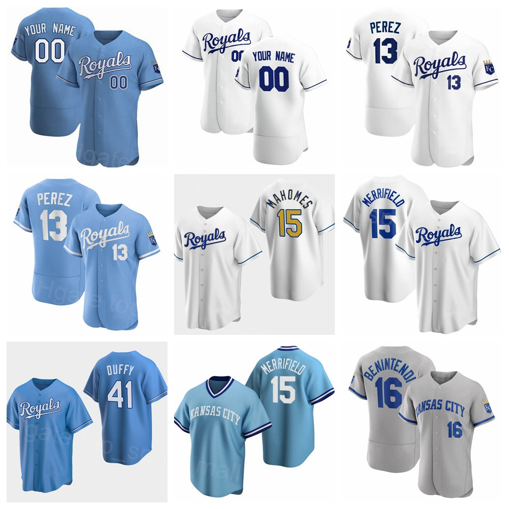 Men Youth Women Baseball 15 Whit Merrifield Jersey City Connect 16 Andrew Benintendi 41 Carlos Santana 8 Nicky Lopez 17 Hunter Dozier 13 Salvador Pe