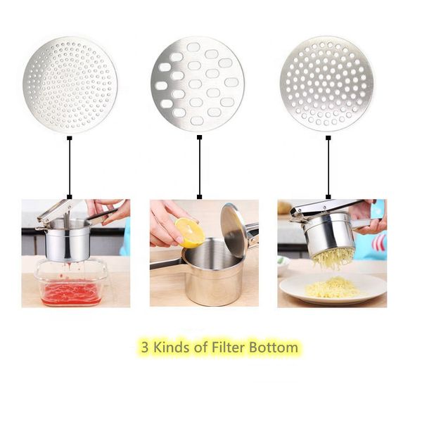 Stainless Steel manual mud pressing Kitchen Gadget Potato Masher vegetable extruder fruit squeezer juice extractor reamer