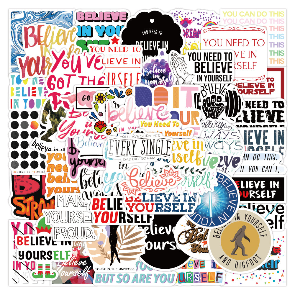 50Pcs Cartoon Mixed Inspirational English Graffiti Sticker Pack For Diy Laptop Notebook Suitcase Phone Case Car Decals Waterproof