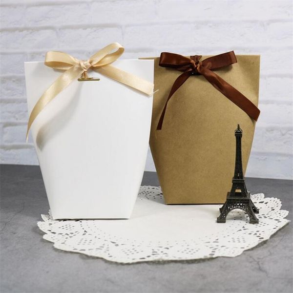 50pcs White Kraft Black Paper Bag Bronzing French &quot;Merci&quot; Thank You Gift Box Package Wedding Party Favor Candy Bags With Ribbon 22