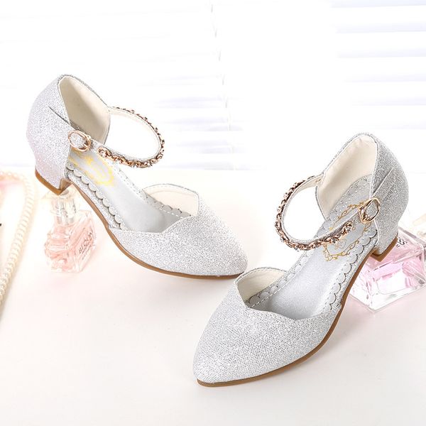 Excellent Princess Girls Sandals Kids Shoes for Dress Little High Heel Fashion Glitter Party Dance Wedding Sandal 220420