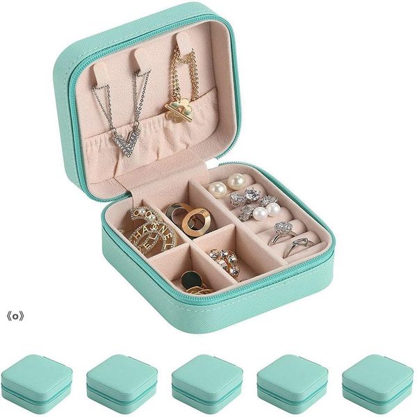 Light Blue Mini Jewelry Box For Earrings Travel Women Necklace Storage Gift Boxes Portable Girls Jewellery Ring Bracelet Organizer RRA13321