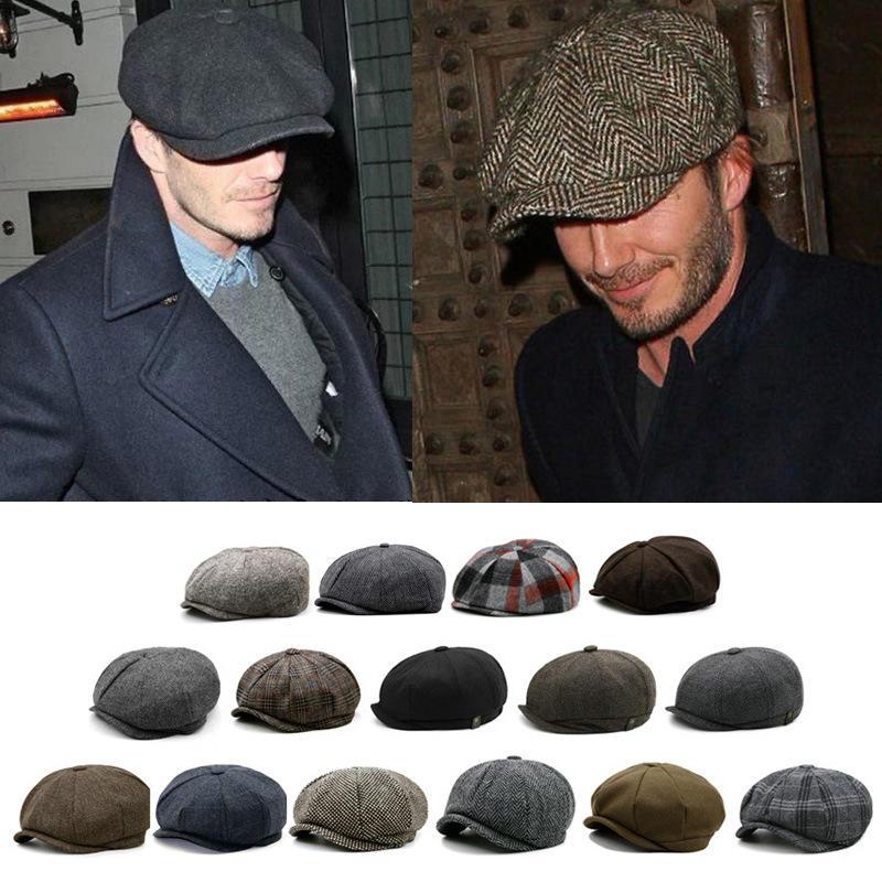 Beanie-Skull Caps Peaky Blinders Hat Sboy Flat Cap Classic Herringbone Tweed 100 Wool Baker Boy Gatsby Vintage 8 Panel