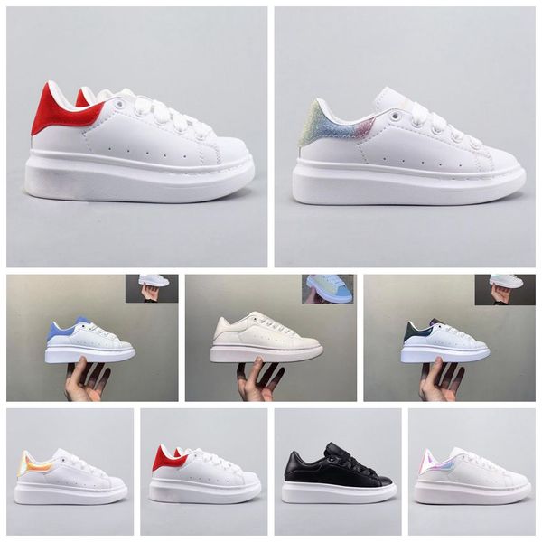 Youth Kids Fashion Shoes White Red Black Dream Blue Single Strap outsized Sneaker Rubber Sole Soft Calfskin Leather Lace-up Trainers Patchou