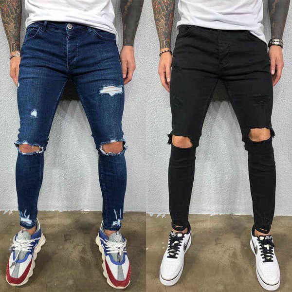 Men Jeans Skinny Ripped Stretch Slim Elastic Denim Pants Black Blue Male Spring Summer Autumn Hip Hop Zipper Jeans G0104