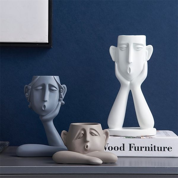 Living Room Decoration Modern Home Decor Tall Vase Flower Vases Tabletop Vase Resin Nordic Desk Decoration Plant Pots Decorative 220423