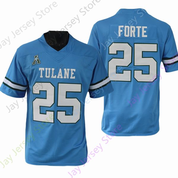 2022 New NCAA Tulane Green Wave Football Jersey 25 Matt Forte College Size Youth Adult Baby Blue