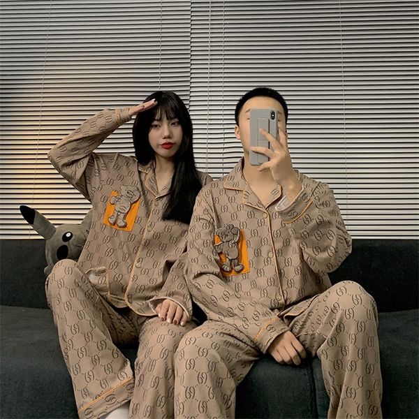 Spring Women&#039;s Pajamas Set y Style Letter and Stripes Print Sleepwear cotton Couple Home Clothes Nightwear for Men 220425