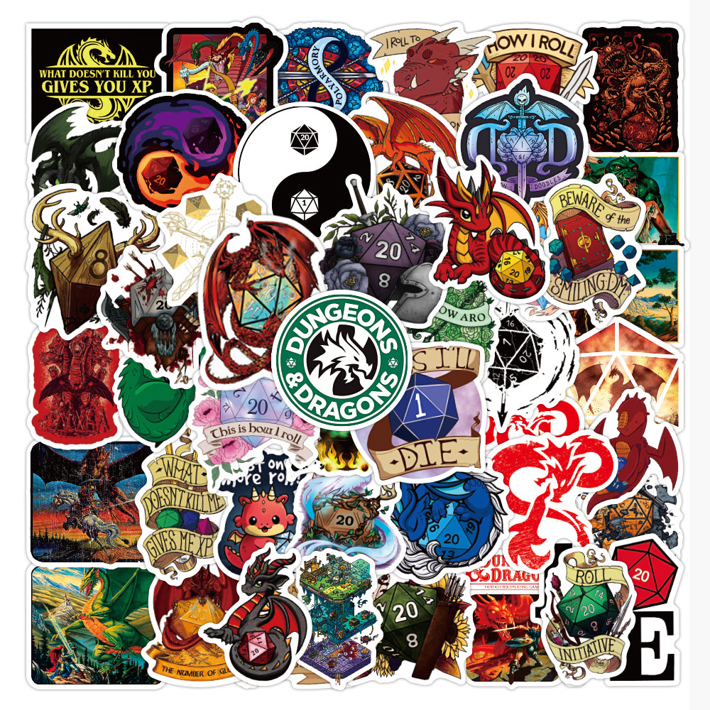 50PCS DND Cartoon Game Laptop Stickers Pack For Kids Toys Helmet DIY Guitar Case Car Decals Luggage Skateboard Notebook Water Botter