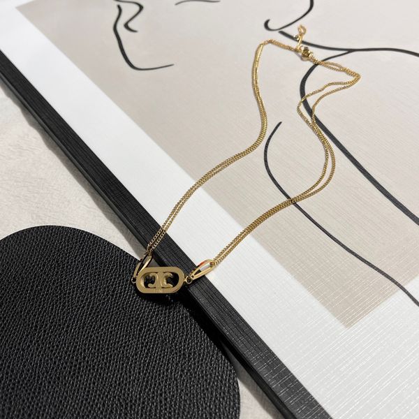 Fashion Women Luxury Designer Necklace Choker Chain 18K Gold Plated Stainless Steel Letter Pendants Necklaces Statement Jewelry Accessories