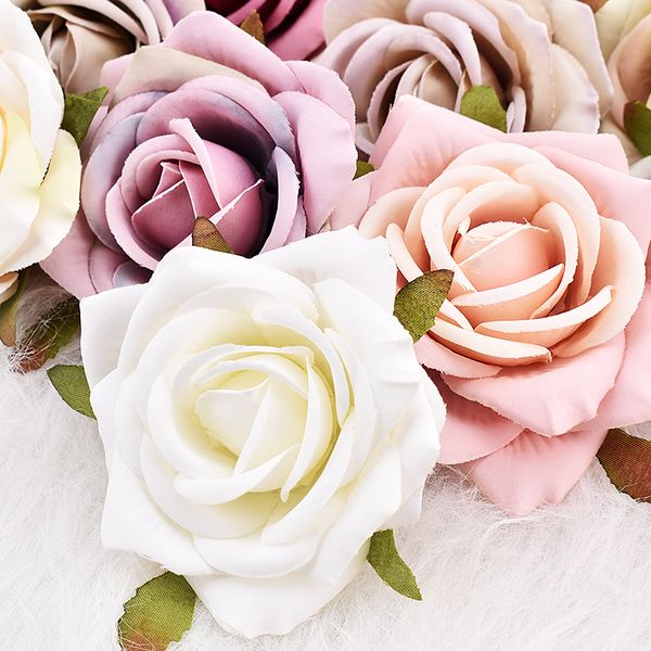 Artificial Silk White Rose Flower Heads Decorative Scrapbooking For Home Wedding Birthday Decoration Fake Rose Flowers