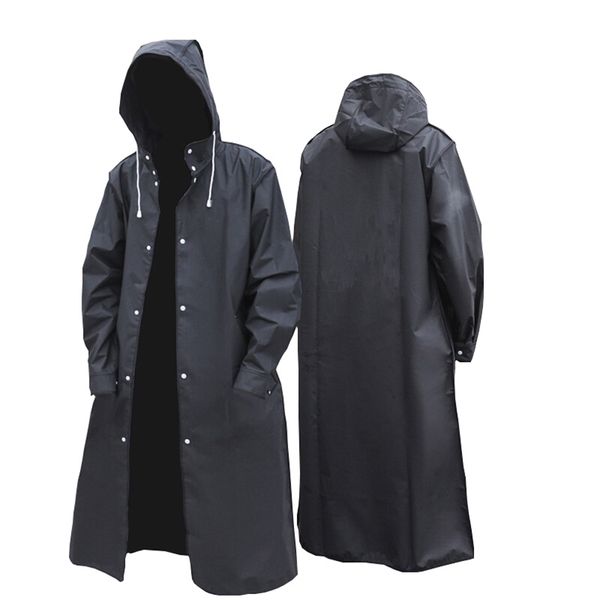 Black Fashion Raincoat Men Adult Waterproof Long Size Raincoats Hooded Outdoor Rain Coat For Hiking Bike Travel Fishing Climbing 220427