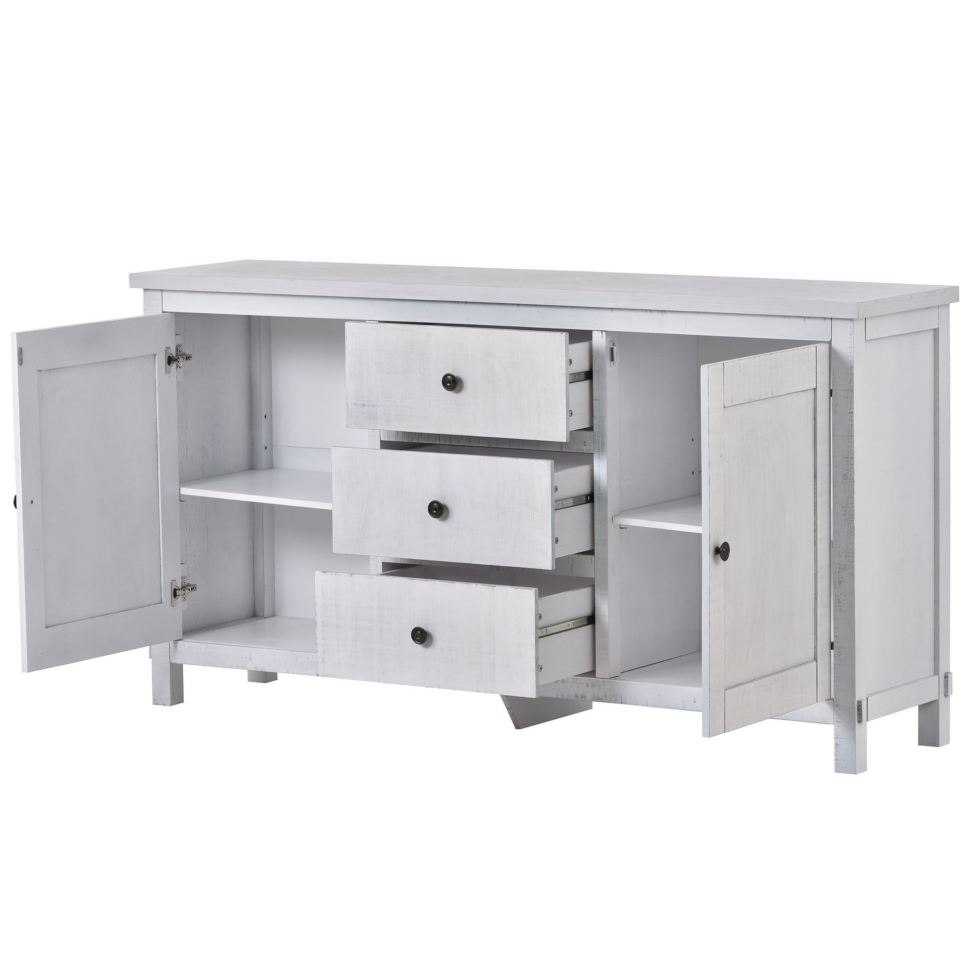 New Dining Room Furniture Sideboard Solid Wood Buffet Cabinet with Two Cabinets and Three Drawers for DiningRoom Living Room white black coffee