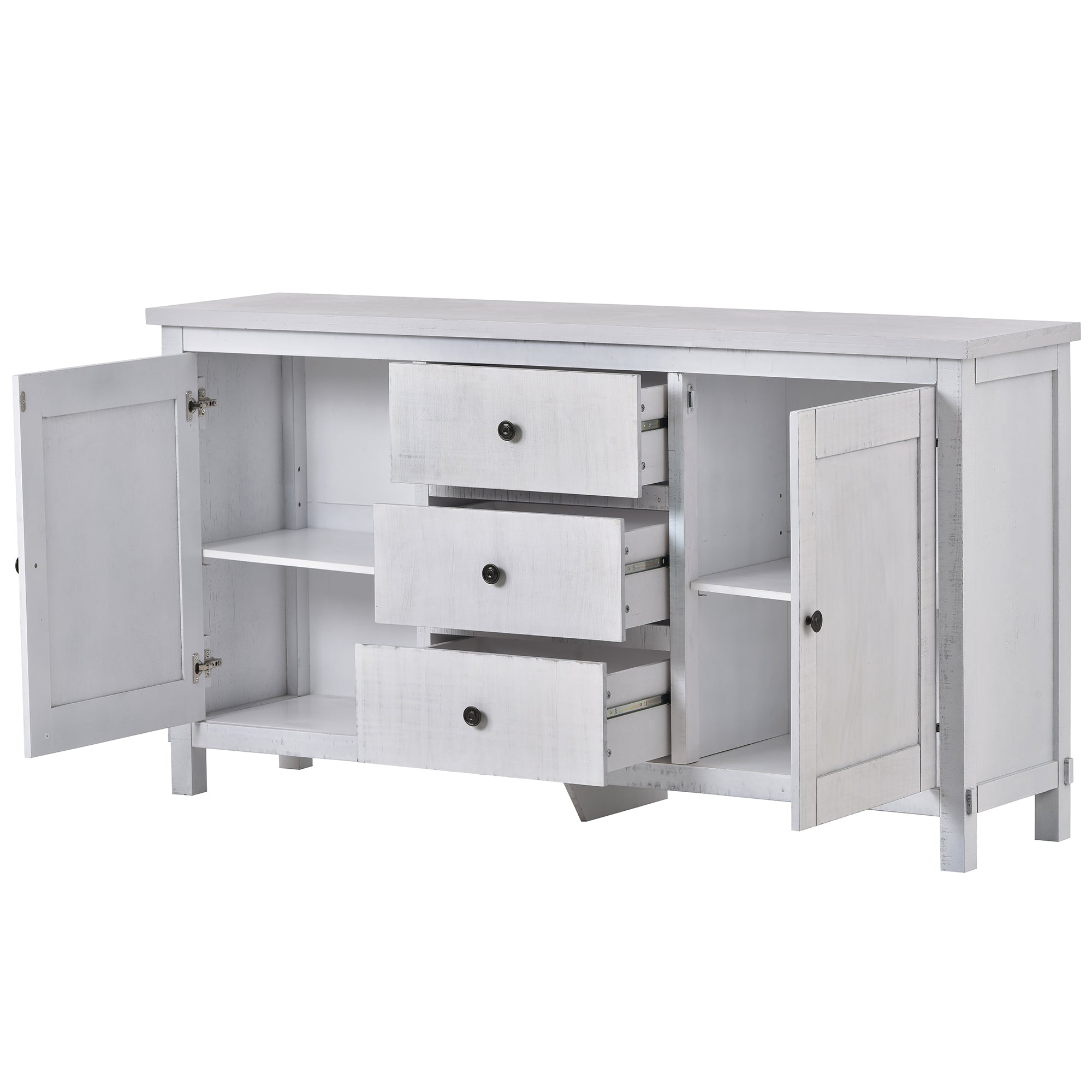 New Dining Room Furniture Sideboard Solid Wood Buffet Cabinet with Two Cabinets and Three Drawers for DiningRoom Living Room white black coffee