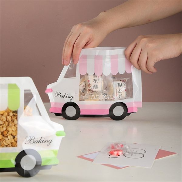 50Pcs Cartoon Car Cookie Stand-Up Bag Baking Dessert Nougat Snowflake Crisp Cranberry Biscuit Candy Packaging 220427