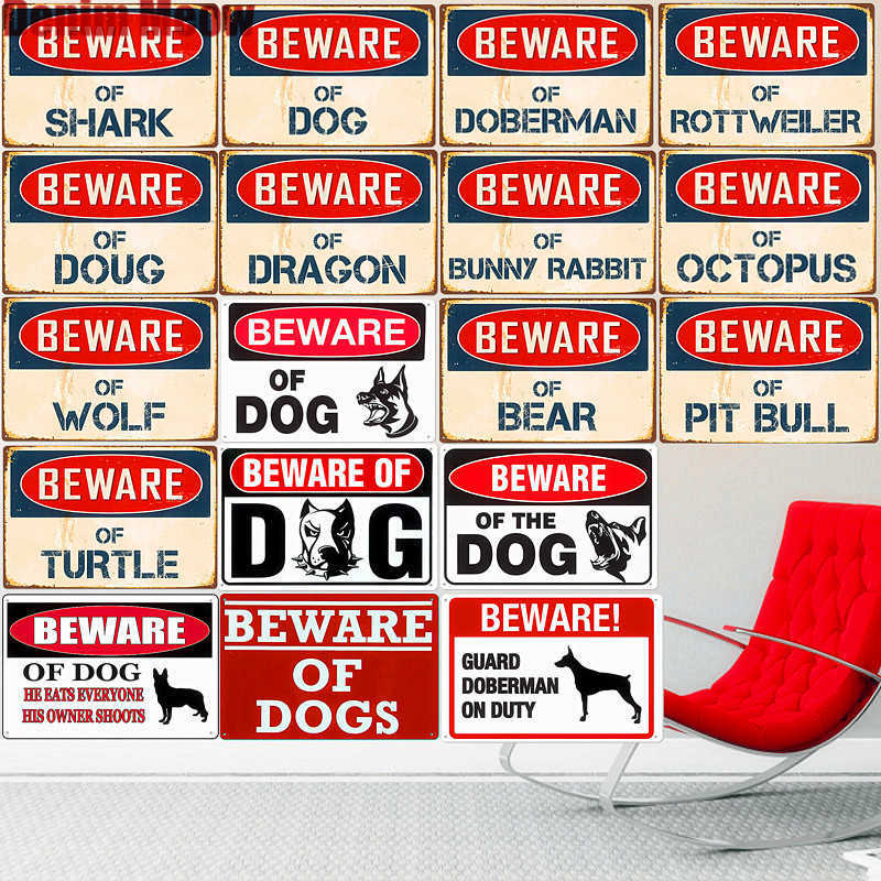 Beware of Dog Vintage Metal Tin Sign Home Decor Pub Cafe Club Bar Plates Dragon Doug Wall Decoration Poster Art Painting
