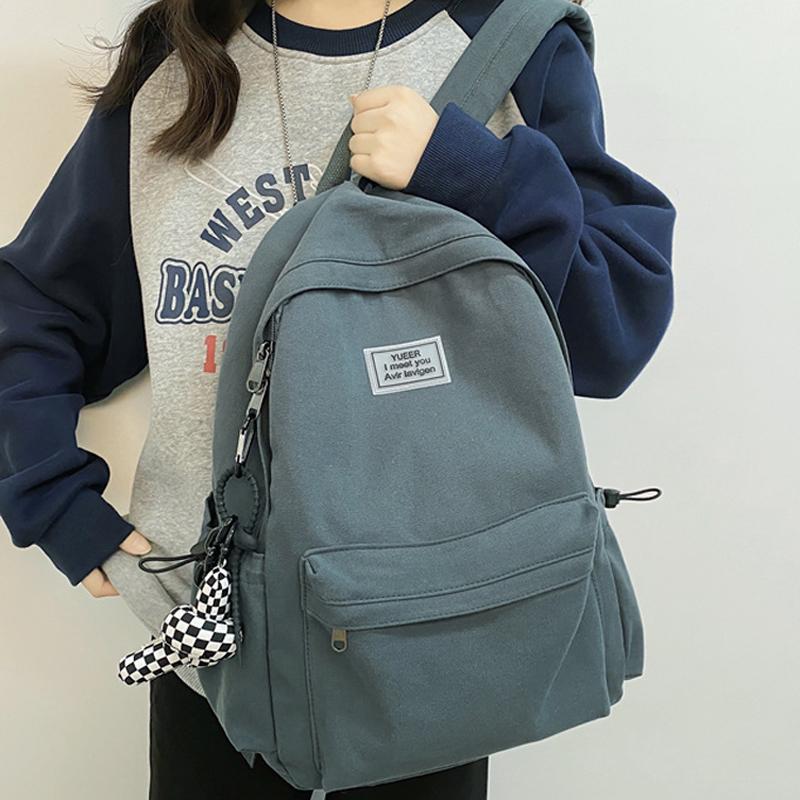 Backpack Solid Color Waterproof Nylon Women Men Cool Backpacks Large Trendy Youth Schoolbag For Girls College Students&#039; Book Bag