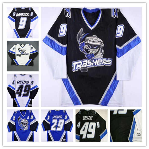 Custom UHL Danbury Trashers Hockey Jersey 49 Brent Gretzky 29 Scott Stirling 9 Mike Bayrack 42 Brad Wingfield 16 Mike Rupp 17 GALANTE 28 Jon Mirasty