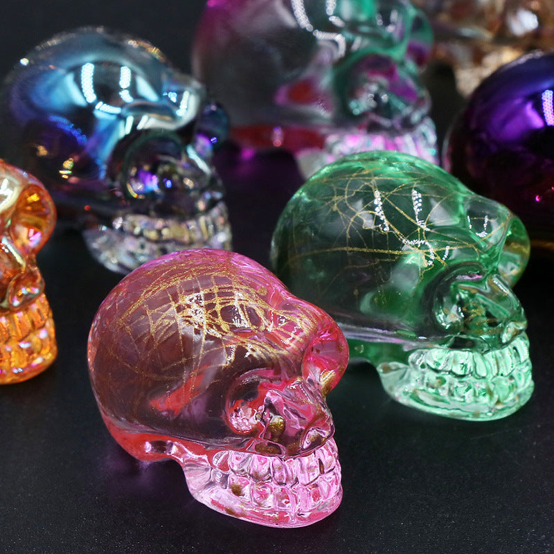 Electroplating Crystals stone Skull Figurines Colorful Quartz Cranium Gems Sculpture Aquarium Chakra Home Decoration Witchcraft Wicca