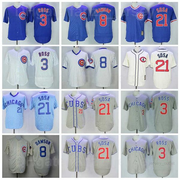 Retro Baseball 8 Andre Dawson Jerseys 21 Sammy Sosa 3 David Ross 1929 Vintage 1969 Retire Pullover Cool Base Flexbase Blue White Grey Beige
