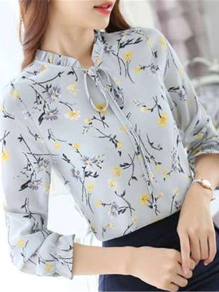 Women&#039;s Blouses & Shirts Blusas Femininas 2022 Fashion Floral Tops And Mujer Autumn Long Sleeve Femme Print Chiffon Women ZY6904Women&#039;s