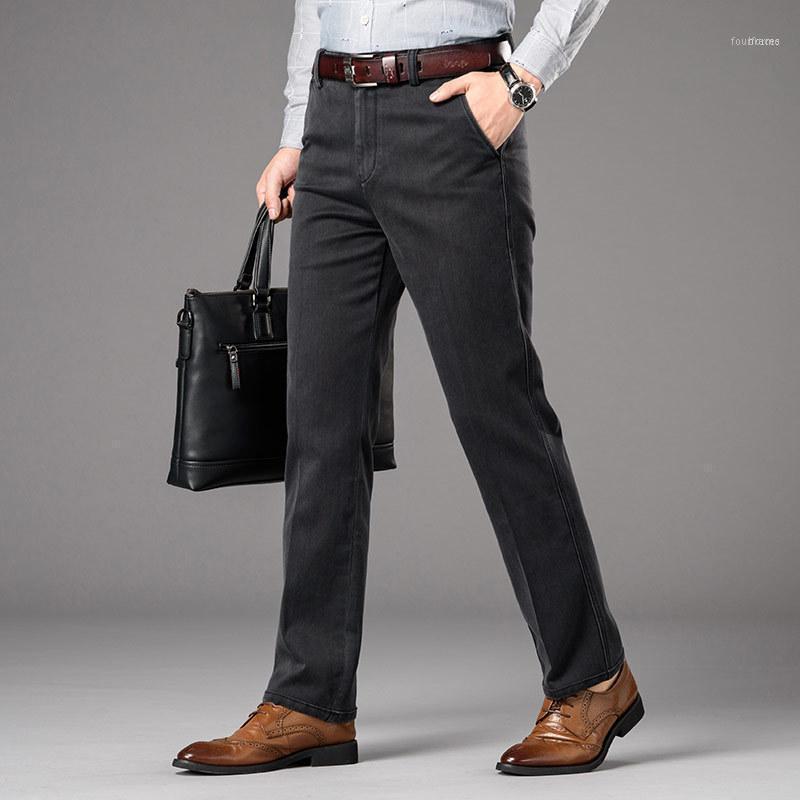 Spring Autumn Men Jeans High Waist Straight Fit Denim Long Pants Hombre Business Stretch Middle-aged Classical Men's