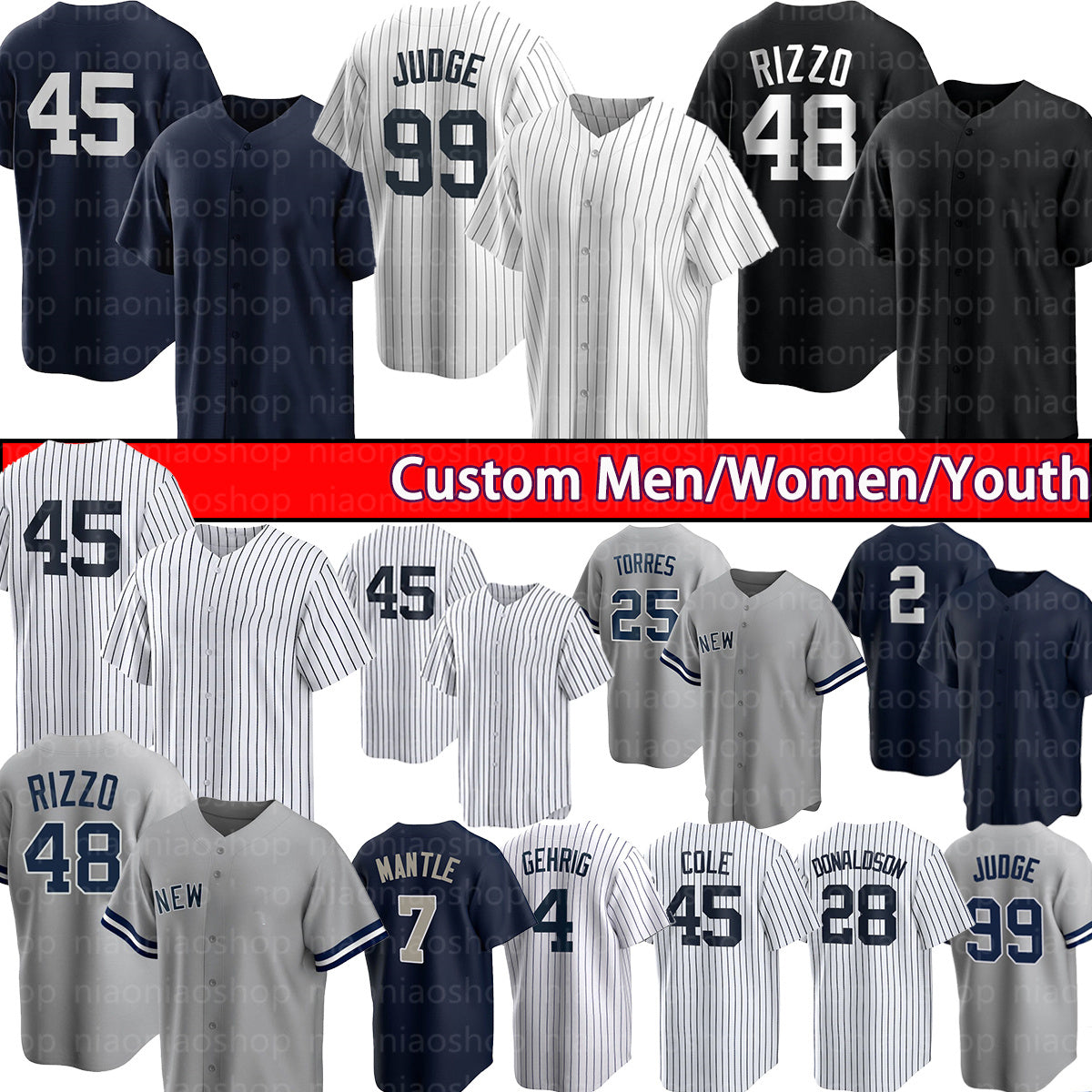 Custom York&#039;&#039;yankees&#039;&#039;Baseball Jersey Aaron Judge Gerrit Cole Anthony Rizzo Gleyber Torres Derek Jeter DJ LeMahieu Josh Donaldso