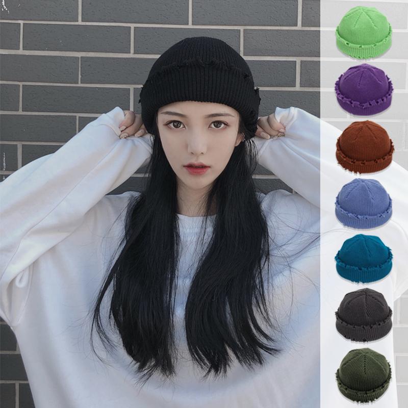 Berets Fashion Hip Hop Hole Beanie Knitted Hat Men Skullcap Women Winter Warm Brimless Melon Cap Cuff Docker Fisherman Beanies HatsBerets