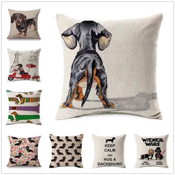 Pillow Case Fashion Colorful Dog Printed Cushion Cover Home Dachshund Decorative Sofa Coffee Car Chair Throw Pillow Case Almofada Cojines 22