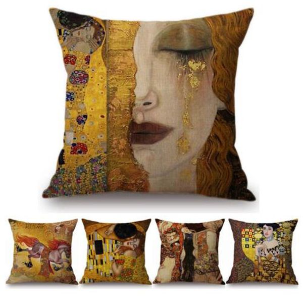 Pillow Case Gold Oil Painting Throw Pillow Cover Gustav Klimt Gallery Case Home Decorative Linen case Sofa Cushion 220623