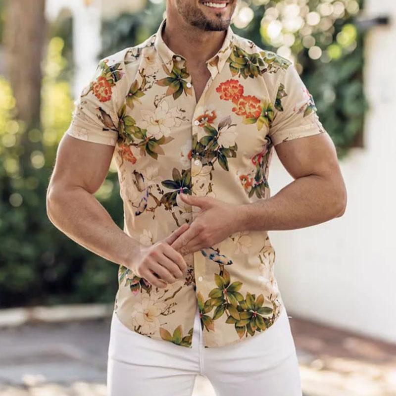 Men&#039;s Casual Shirts Spring Lapel Print Fashion Men&#39;s Short Sleeve Thin Luxury Design Trend CardiganMen&#039;s