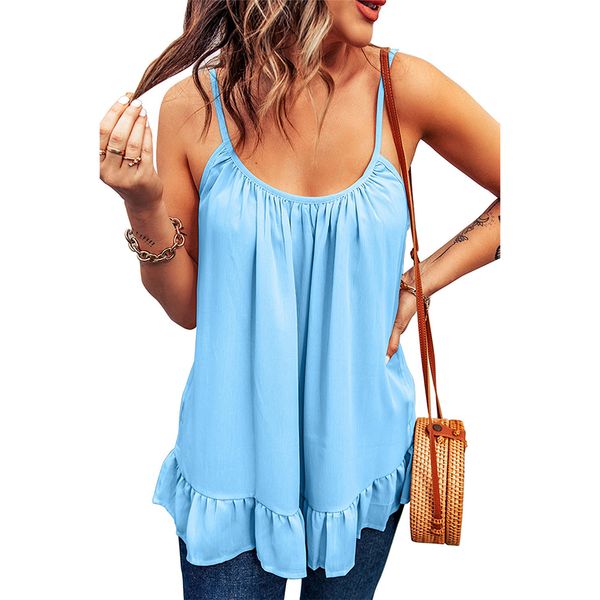 Women Tanks Tops Sleeveless Spaghetti Strap Loose Camis Halter Crew Neck Peplum Flowy Shirts Tunics