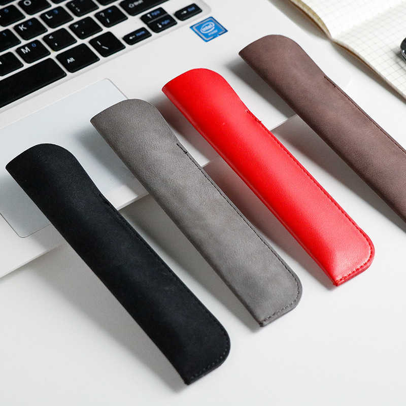 Leather Pu Black Red Pencil Bags Ballpoint Pen Case Single Pens Holder Pouch for Office & School