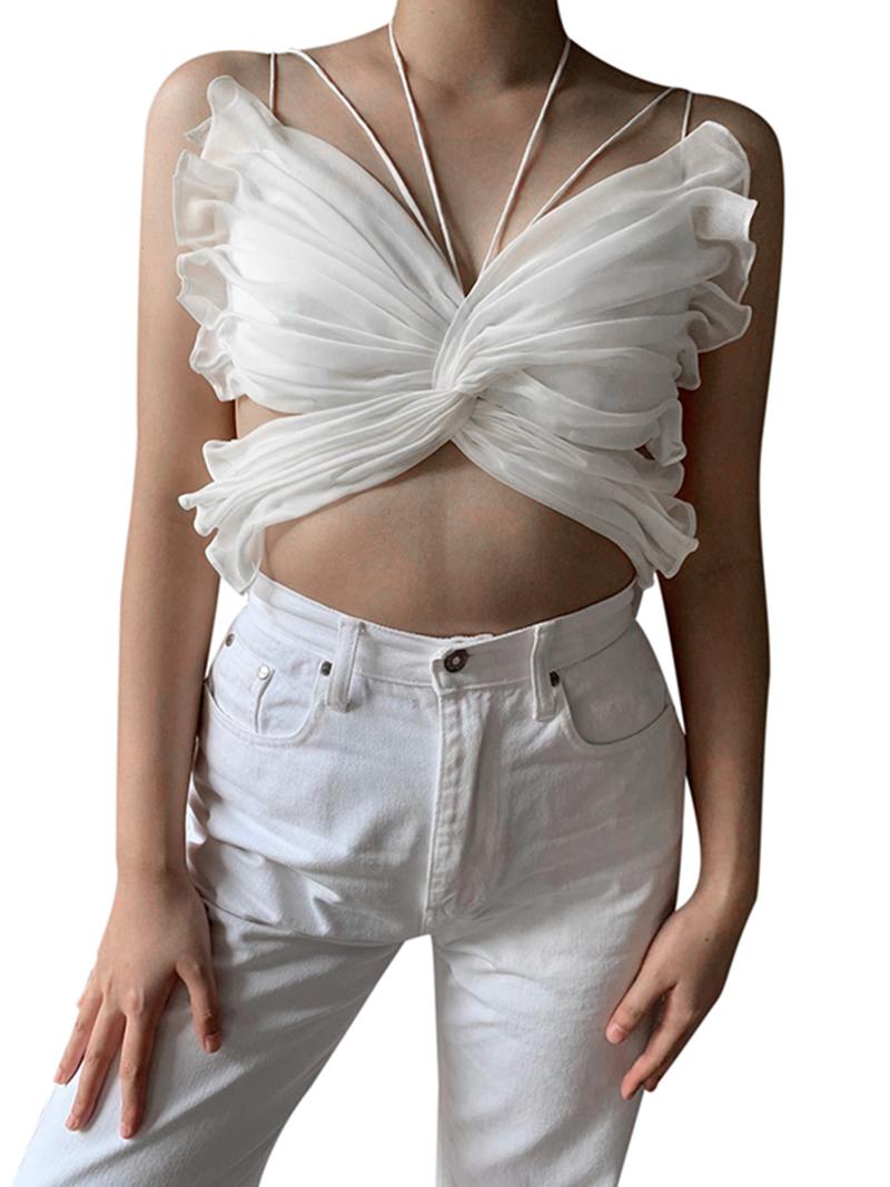 Women&#039;s Tanks & Camis Women Summer Vest Solid Color Butterfly Shape Bandage Backless Cropped Tank Tops ClubwearWomen&#039;s