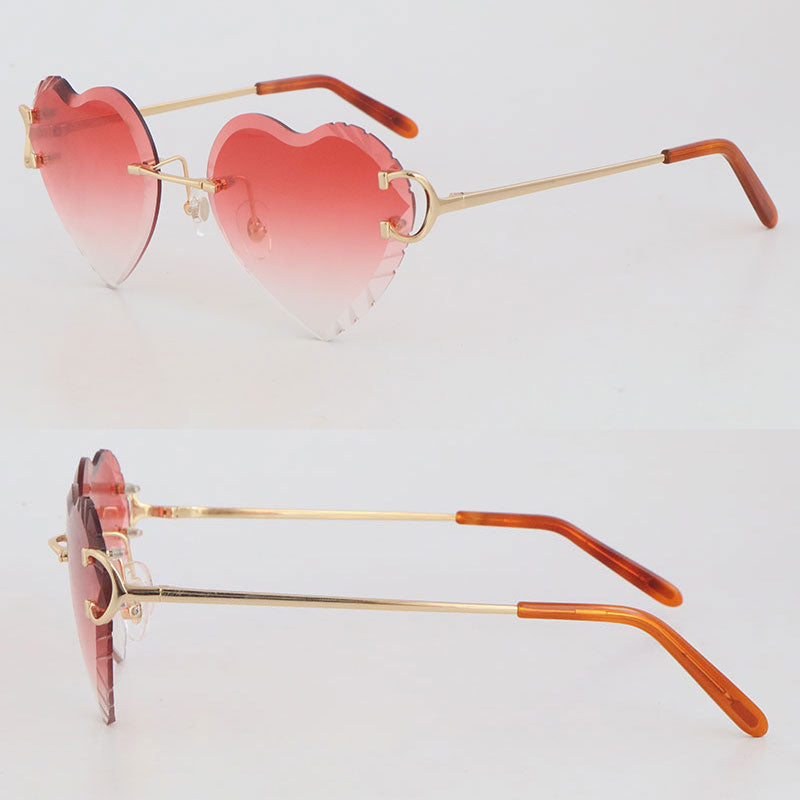 Wholesale Selling 18K Gold Frame Abnormal trend Sunglasses Women Rimless UV400 Luxury Diamond Cut Men Design glasses Outdoors Mirrored Summer Outdoo