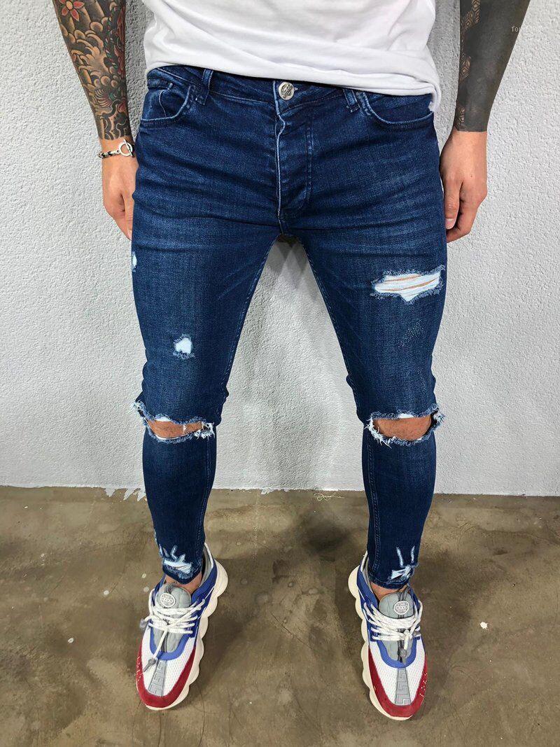 High Quality 2022 Men Jeans Pants With Holes Blue Black Colors Elasticity Skinny Est Style Men's