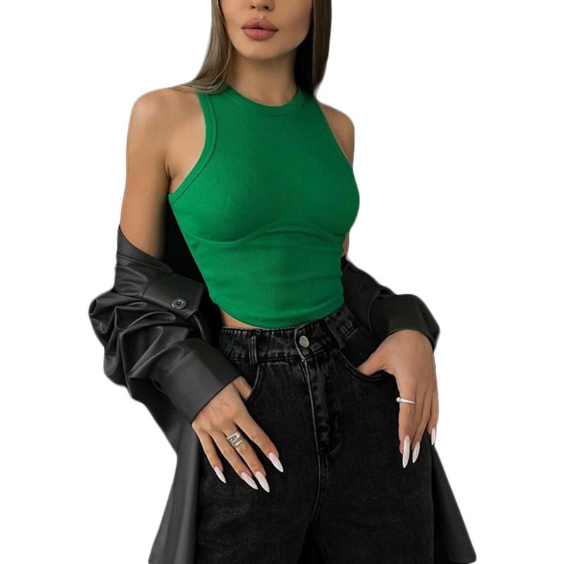 Women&#039;s Tanks & Camis Women Summer Fashion Tank Tops Solid Color Slim Fit Round Neck Sleeveless Crop Streetwear Ladies Casual Basic Vest Top