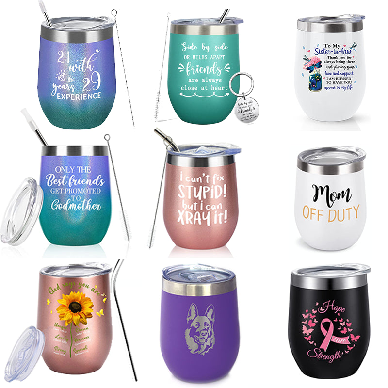 12oz Stainless Steel Water Mugs Wine glass Powder Coated Coffee Mugs Double Layer Insulated Beer Cup Drinkware Tumbler Christmas Gift DIY