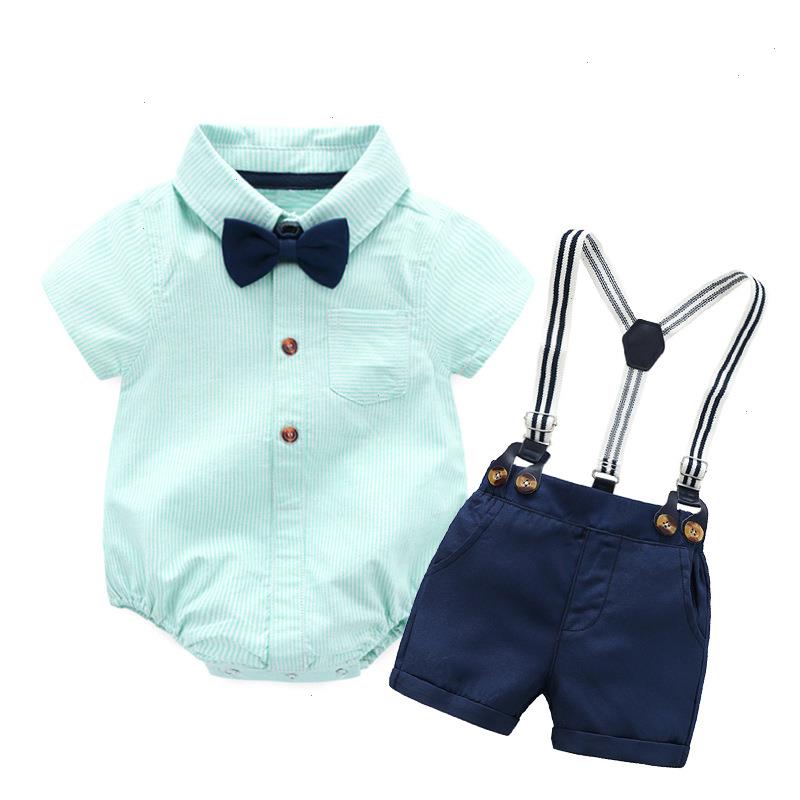 Newborn Baby Boy Clothes 100 Sets Cotton Blue Romper Bow Navy Shorts Suspenders Belt Infant Clothing Short Outfit