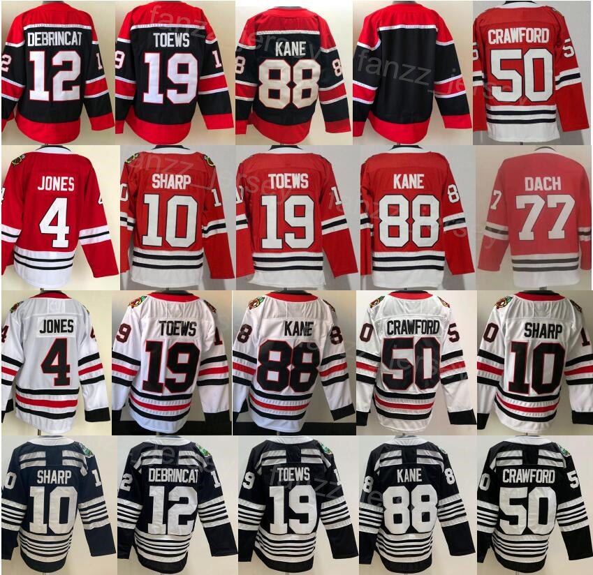 Men Ice Hockey 88 Patrick Kane Jersey 12 Alex DeBrincat 19 Jonathan Toews 10 Patrick Sharp 50 Corey Crawford 4 Seth Jones 77 Kirby Dach All Stitched