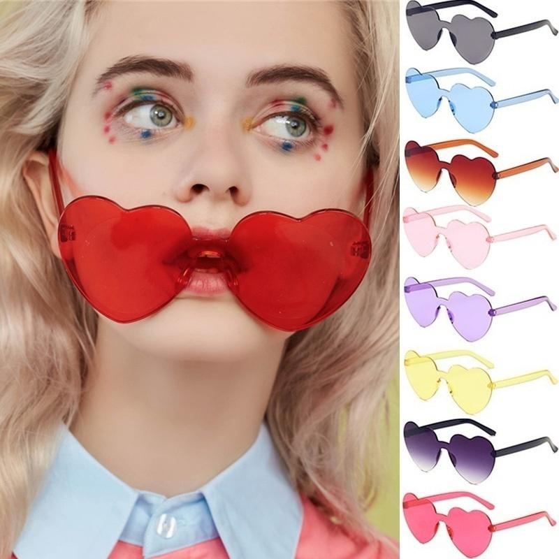 Sunglasses Heart-shaped Candy Color Frameless Woman Dazzling Transparent Polarized Lens Trend Personality Girl SunglassesSunglasses