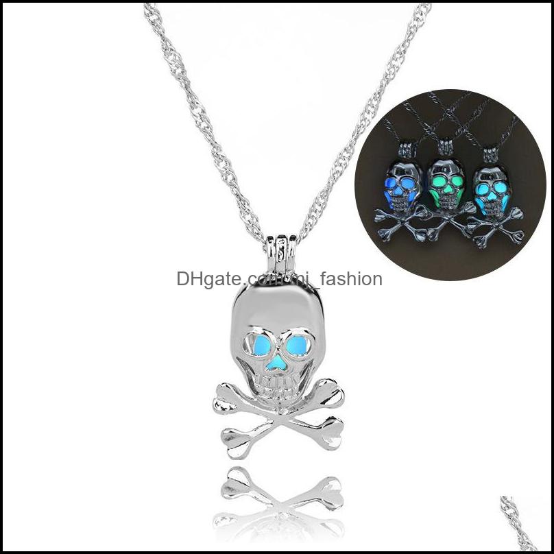 Lockets Necklaces Pendants Jewelry Fashion Glow In The Dark Skl Pendant Hollow Luminous Pearl Cage Skeleton Charm Necklace For Women S Hal