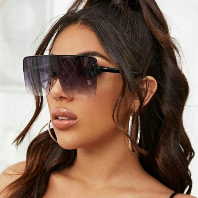 Sunglasses Futuristic Oversize Shield Visor Flat Top Mirrored One Piece Lens Frameless Siamese Glasses Frame NXSunglasses