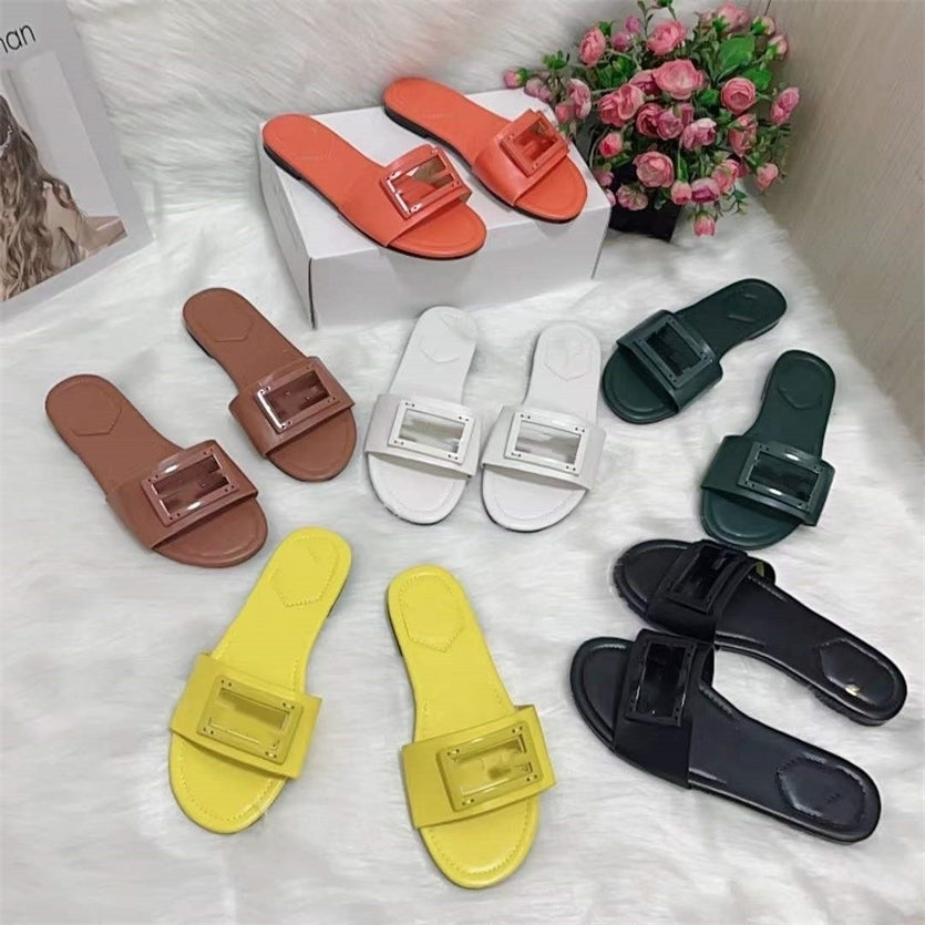 Designer Signature pool Slides Slippers Women jelly candy color Flats slipper outdoor Sandals Embellished Baguette womens Ladies F Letter Metal buck